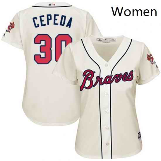 Womens Majestic Atlanta Braves 30 Orlando Cepeda Replica Cream Alternate 2 Cool Base MLB Jersey